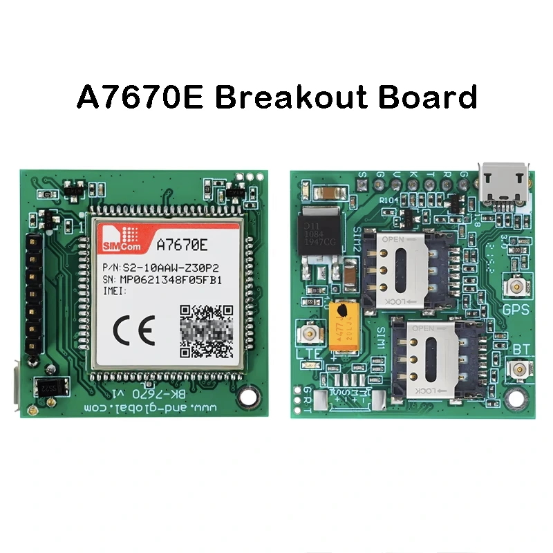 Simcom A7670E Dual SIM 4G LTE Cat 1 și Modul GPS cu Antene GSM și GPS Simcom A7670E Dual SIM 4G LTE Cat 1 și Modul GPS cu Antene GSM și GPS