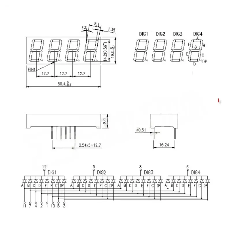 14mm 7-Segment 4 Digit Display Common Cathode 5641AS - RED 14mm 7-Segment 4 Digit Display Common Cathode 5641AS - RED