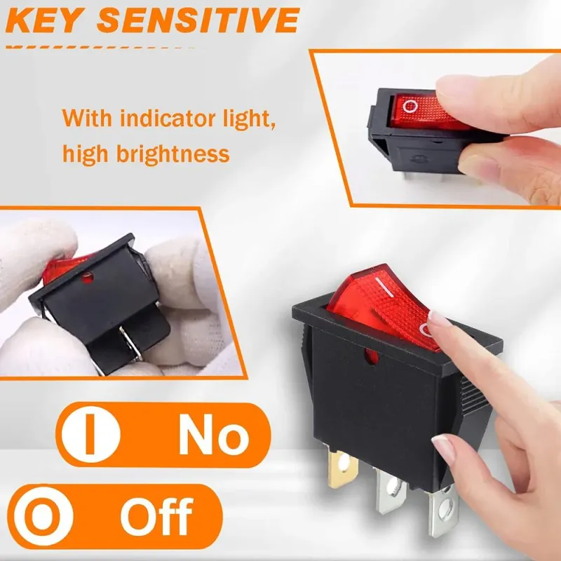 KCD3 ON-OFF Rocker Switch SPST 3 Pin 1-Way 250V 15A - Red KCD3 ON-OFF Rocker Switch SPST 3 Pin 1-Way 250V 15A - Red