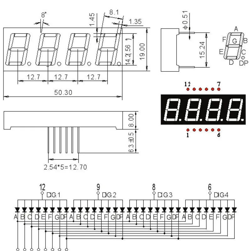 14mm 7-Segment 4 Digit Display Common Anode 5641BS - RED 14mm 7-Segment 4 Digit Display Common Anode 5641BS - RED