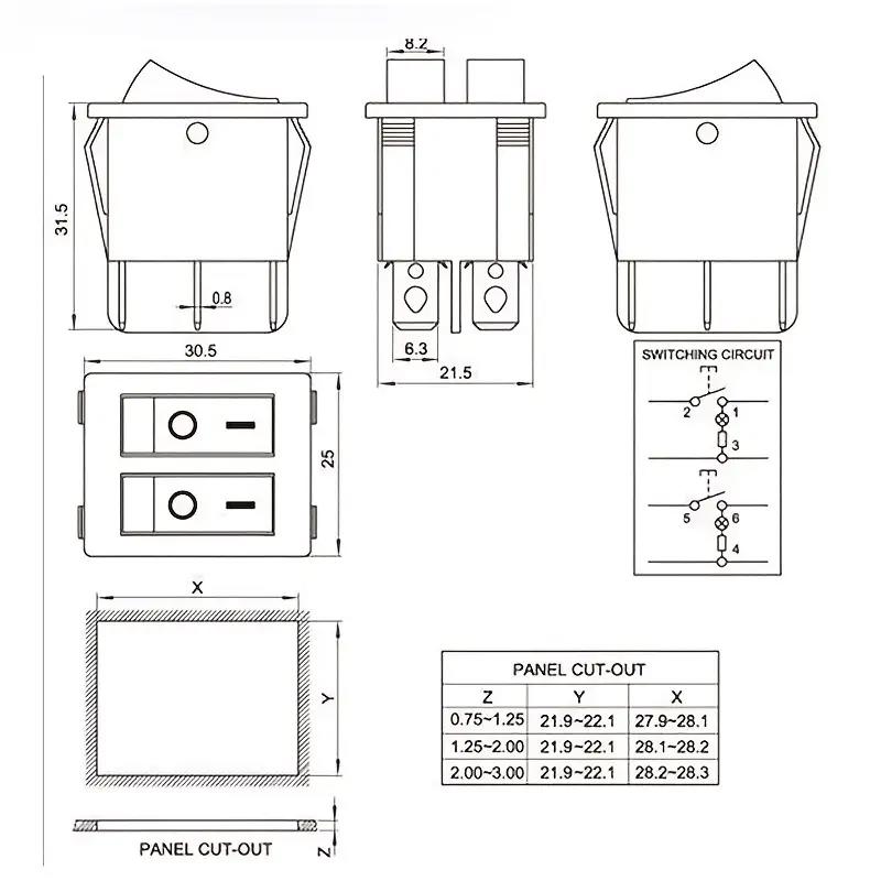 KCD3 ON-OFF Rocker Switch SPST 6 Pin 2-Way 250V 15A - Red KCD3 ON-OFF Rocker Switch SPST 6 Pin 2-Way 250V 15A - Red