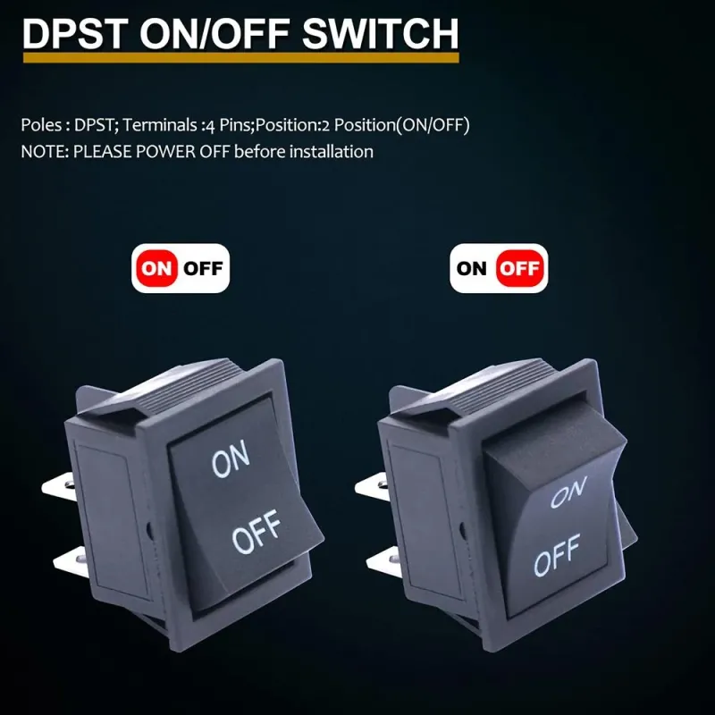 KCD2-201-4 ON-OFF Rocker Switch DPST 4 Pin 250V 16A - Black KCD2-201-4 ON-OFF Rocker Switch DPST 4 Pin 250V 16A - Black