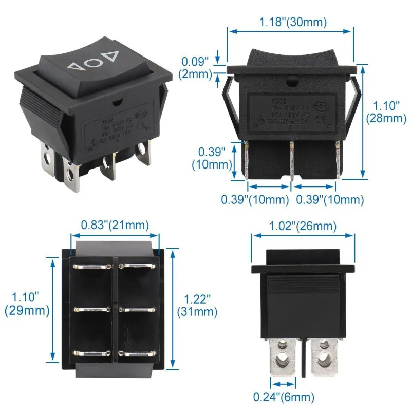 Momentary 6 Pin DPDT Button Rocker Switch ON-OFF-ON AC 250V 16A KCD2-223 Momentary 6 Pin DPDT Button Rocker Switch ON-OFF-ON AC 250V 16A KCD2-223
