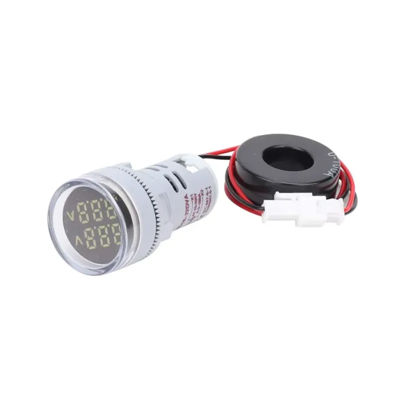 Round LED Dual Display AC Amp Volt Ampermeter Voltmeter 60-500V 100A - White Round LED Dual Display AC Amp Volt Ampermeter Voltmeter 60-500V 100A - White