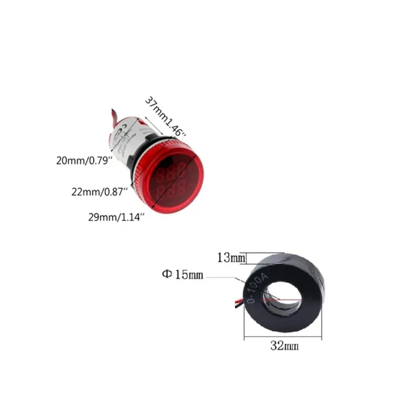 Round LED Dual Display AC Amp Volt Ampermeter Voltmeter 60-500V 100A - White Round LED Dual Display AC Amp Volt Ampermeter Voltmeter 60-500V 100A - White
