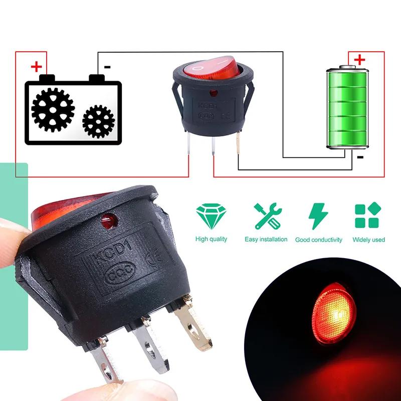 ON-OFF Illuminated Round Rocker Switch 250V 6A 3 Pin KCD1-5-101N - Red ON-OFF Illuminated Round Rocker Switch 250V 6A 3 Pin KCD1-5-101N - Red