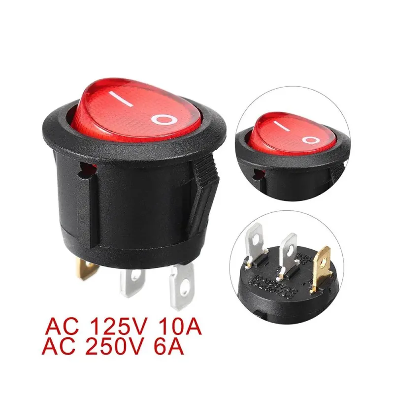 ON-OFF Illuminated Round Rocker Switch 250V 6A 3 Pin KCD1-5-101N - Red ON-OFF Illuminated Round Rocker Switch 250V 6A 3 Pin KCD1-5-101N - Red