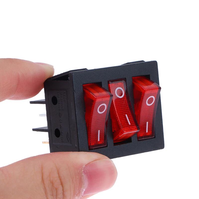 KCD3 ON-OFF Rocker Switch SPST 9 Pin 3-Way 250V 15A - Red KCD3 ON-OFF Rocker Switch SPST 9 Pin 3-Way 250V 15A - Red