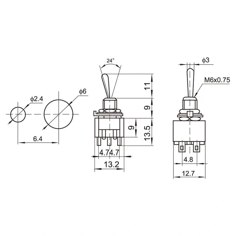 MTS-203 Comutator Basculant 250V 3A 6 Pin DPDT ON-OFF-ON MTS-203 Comutator Basculant 250V 3A 6 Pin DPDT ON-OFF-ON