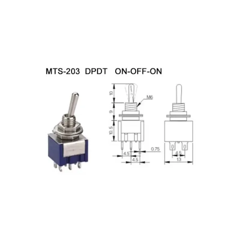 MTS-203 Comutator Basculant 250V 3A 6 Pin DPDT ON-OFF-ON MTS-203 Comutator Basculant 250V 3A 6 Pin DPDT ON-OFF-ON