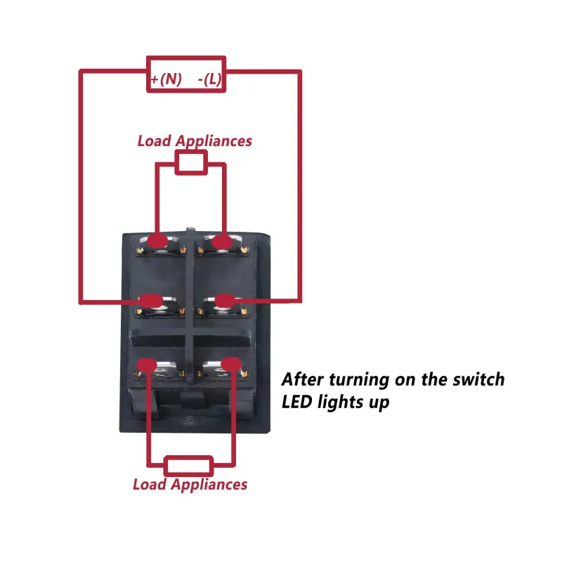 KCD2-202N ON-ON Rocker Switch DPDT 6 Pin 250V 16A - Red KCD2-202N ON-ON Rocker Switch DPDT 6 Pin 250V 16A - Red