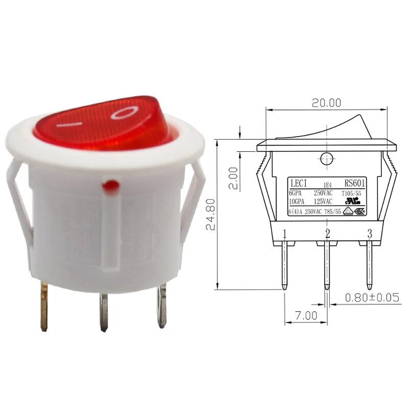 ON/OFF Mini Rocker Switch SPDT Illuminated 250V 6A 3 Pin - WHITE ON/OFF Mini Rocker Switch SPDT Illuminated 250V 6A 3 Pin - WHITE