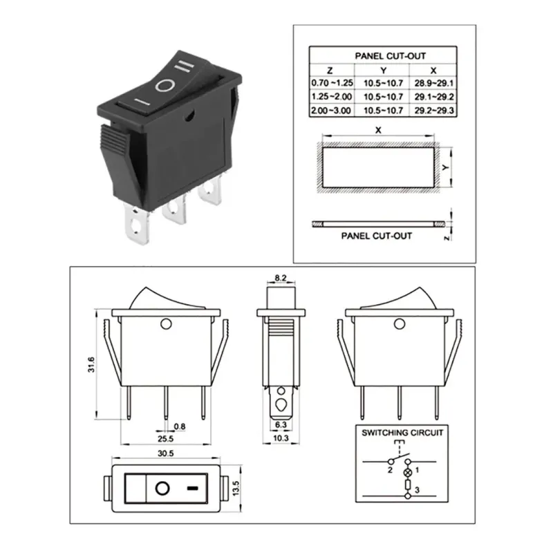 KCD3-103 Comutator Basculant SPDT ON-OFF- ON 250V 15A 3 Căi - Negru KCD3-103 Comutator Basculant SPDT ON-OFF- ON 250V 15A 3 Căi - Negru